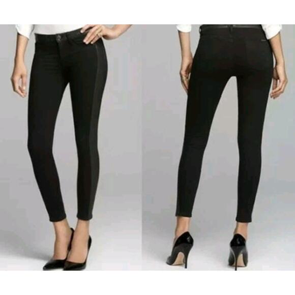 Hudson Jean Leeloo Super Skinny Crop Black Denim Lamb Leather Trim Size 25